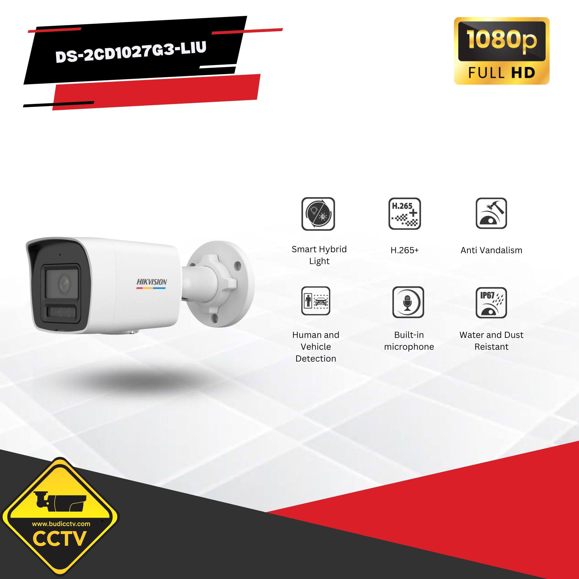 IP KAMERA HIKVISON OUTDOOR COLORVU + AUDIO 2MP DS-2CD1027G3-LIU