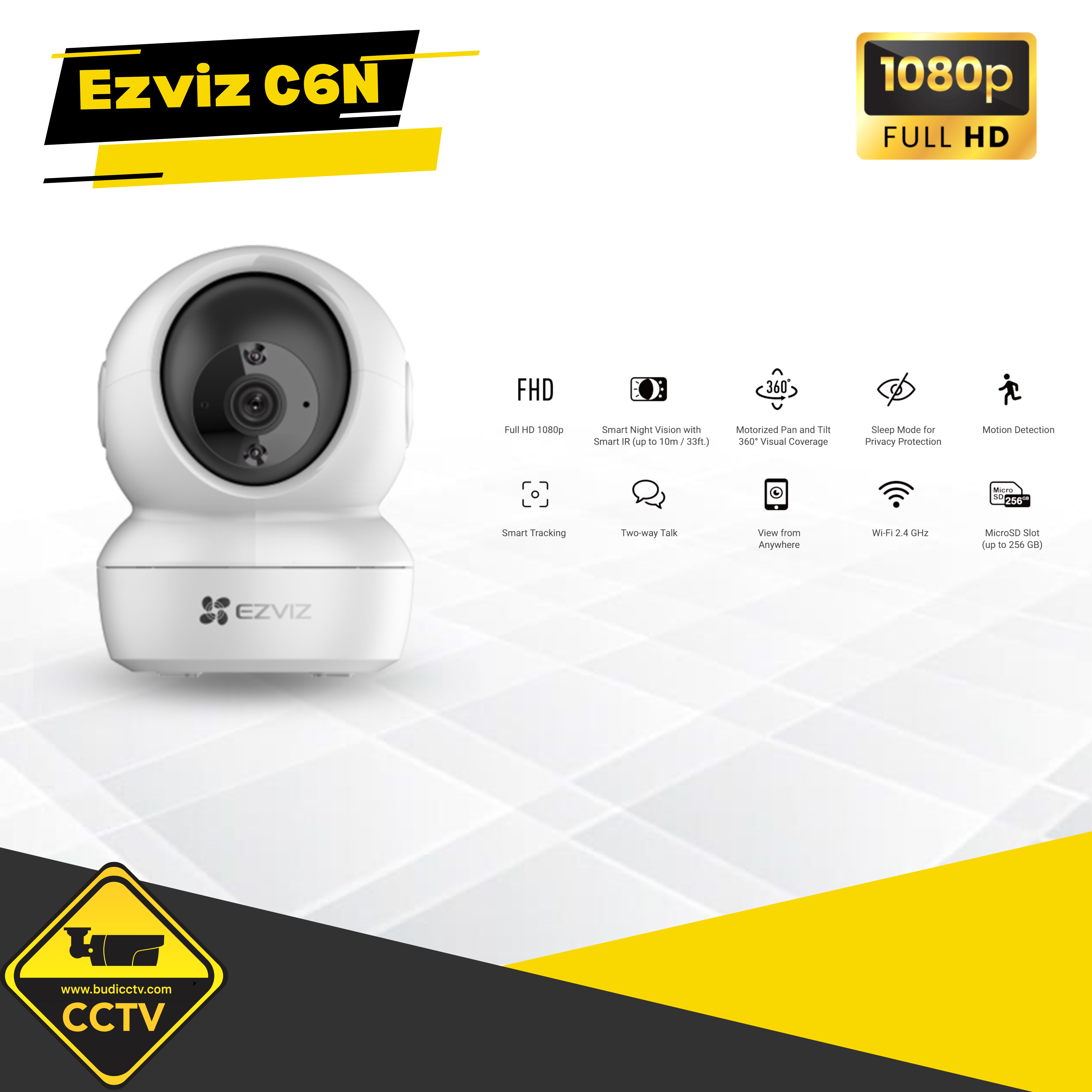 Ezviz C6N 2MP Smart Wifi Pan Tilt IP Camera CCTV Indoor 1080p - C6N 2MP