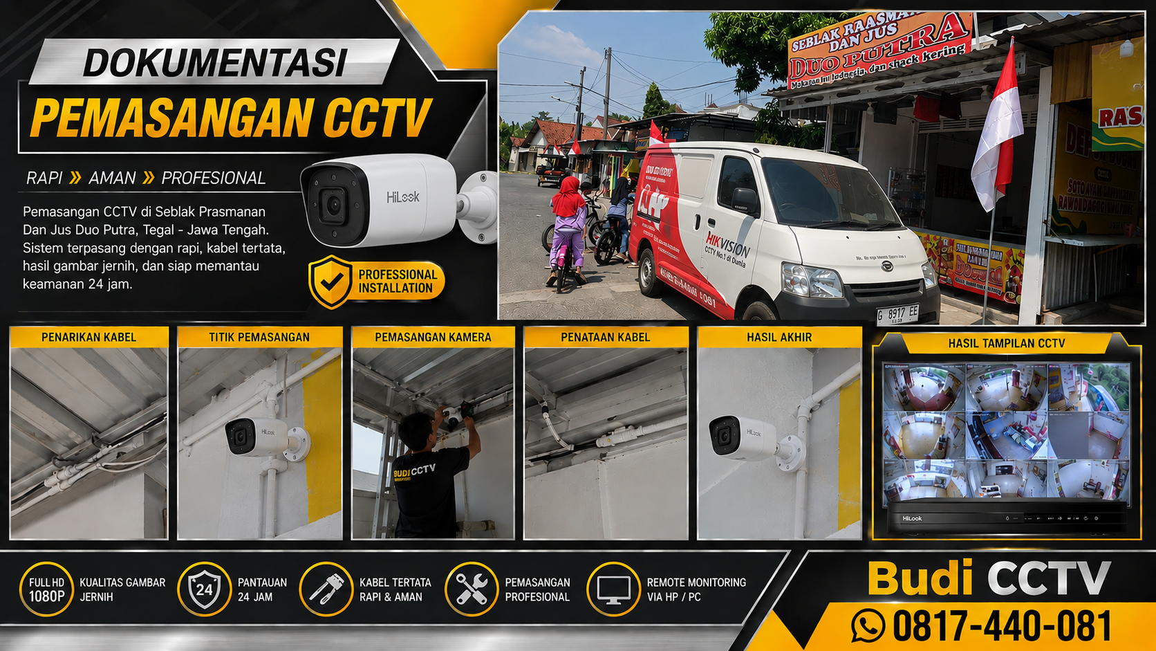 Instalasi CCTV HiLook Cegah Pencurian di Warung Seblak Tegal